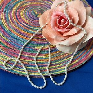 🖤36” Freshwater Pearl Beaded Long Necklace with Goldtone bead accents